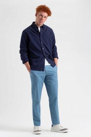 Ben Sherman Beatnik Oxford Slim Taper Garment Dye Chino Hose Blau | BUV-940576