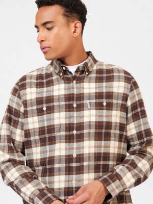 Ben Sherman Brushed Plain Check Hemd Schokolade | DZC-204986