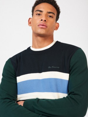 Ben Sherman Chest Stripe Crewneck Strickwaren Dunkelgrün | CWF-528064