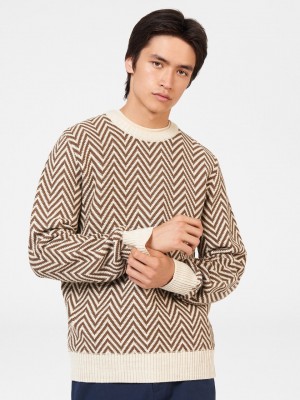 Ben Sherman Chevron Jacquard Crewneck Strickwaren Weiß | MAT-816245