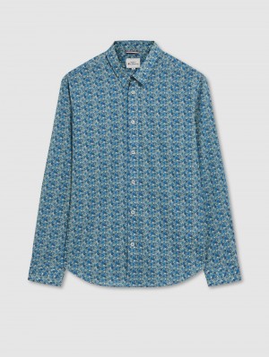 Ben Sherman Floral Print Long-Sleeve Hemd Blau Grau | AVW-463792