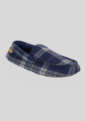 Ben Sherman Gritti Palace Check Moccasin Slipper Navy | SVZ-218763