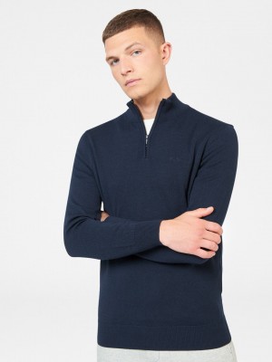 Ben Sherman Merino Half-Zip Strickwaren Navy | QFW-276085