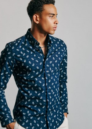 Ben Sherman Micro Paisley Hemd Navy | LSW-186257