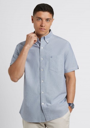 Ben Sherman Short Sleeve Brighton Oxford Organic Hemd Navy | NTP-759382