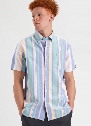 Ben Sherman Short Sleeve Brighton Oxford Organic Stripe Hemd Mehrfarbig | GNR-380562