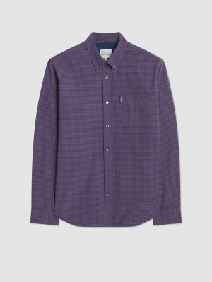 Ben Sherman Signature Gingham Long-Sleeve Hemd Lila | LXE-512837