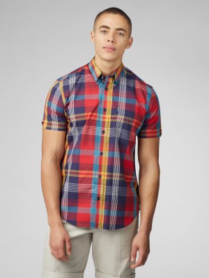 Ben Sherman Signature Large Madras Check Hemd Rot | IKJ-192387