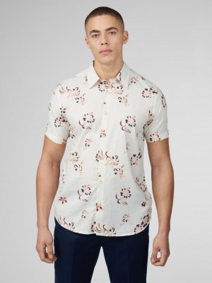 Ben Sherman Signature Linear Floral Hemd Weiß | MYV-742051