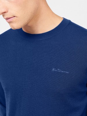 Ben Sherman Signature Merino Crewneck Strickwaren Blau | ZYI-627190