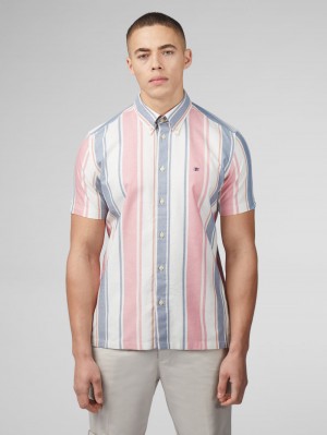 Ben Sherman Signature Multicolor Stripe Hemd Dunkelrosa | CTW-731269