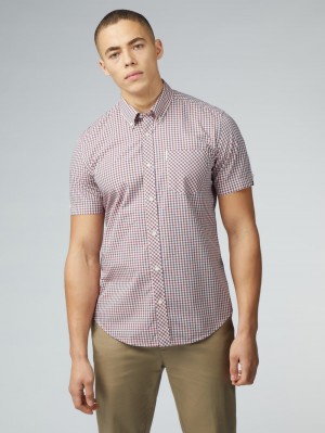 Ben Sherman Signature Short Sleeve Gingham Hemd Rot Weiß | ZFU-645792