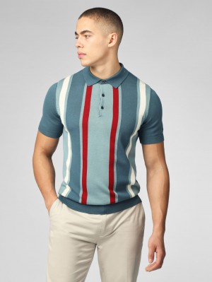 Ben Sherman Signature Vertical Stripe Polo Strickwaren Türkis | JYO-527840