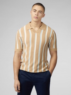 Ben Sherman Vertical Stripe Open Neck Polo Strickwaren Grau | LSW-653018