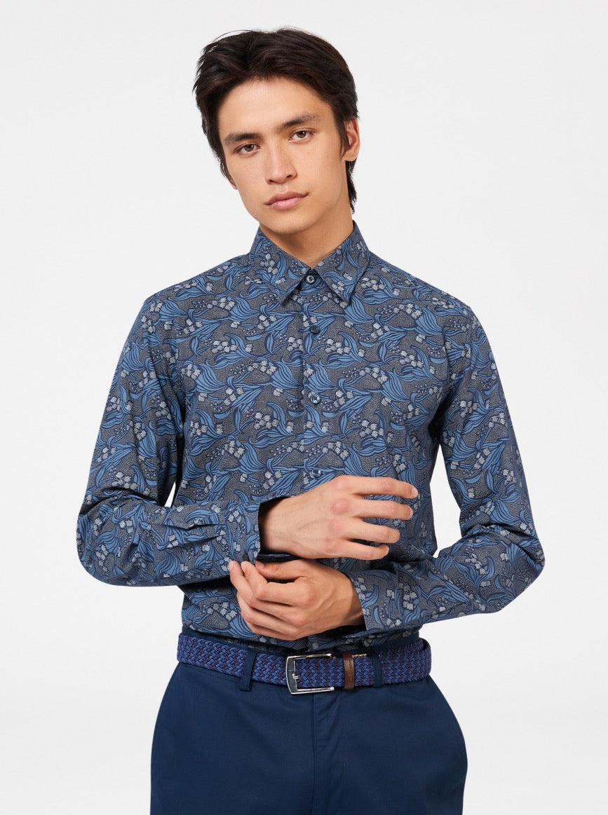 Ben Sherman Art Nouveau Floral Hemd Navy | WHE-182759