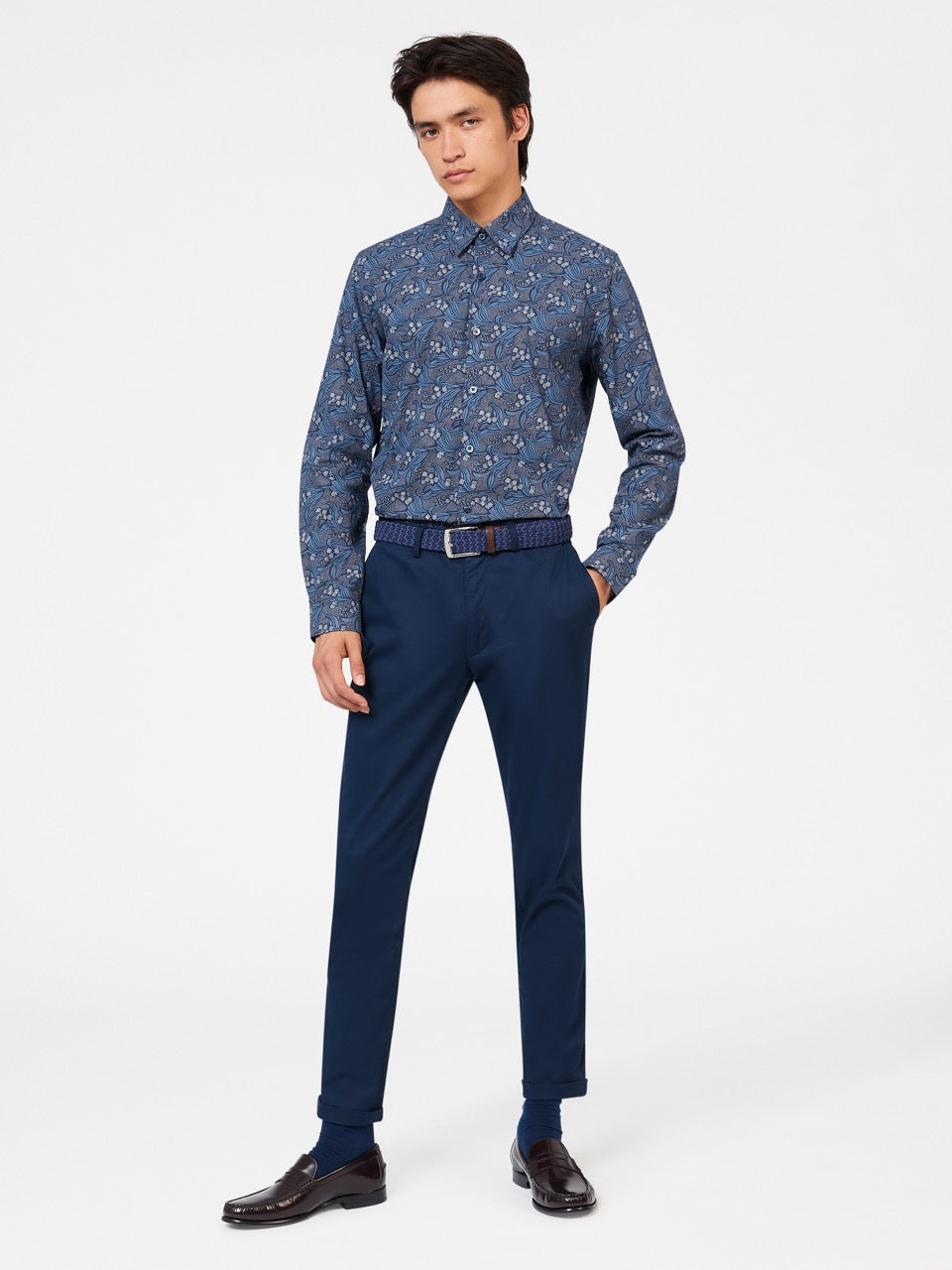 Ben Sherman Art Nouveau Floral Hemd Navy | WHE-182759