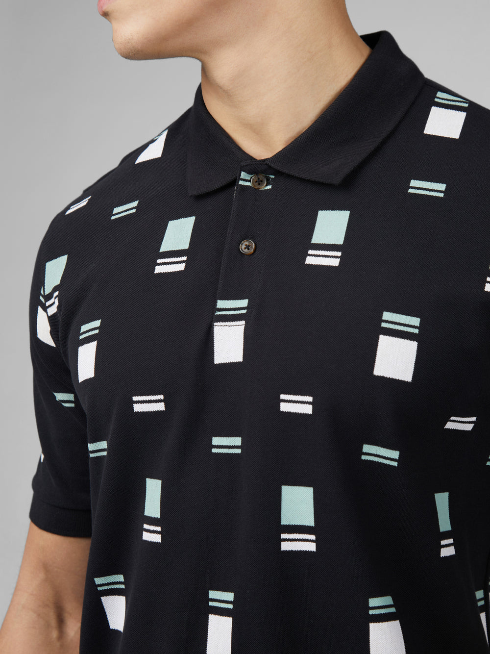 Ben Sherman B by Ben Sherman Scatter Chequerboard Mod Stripe Polo Shirts Schwarz | GSK-109824