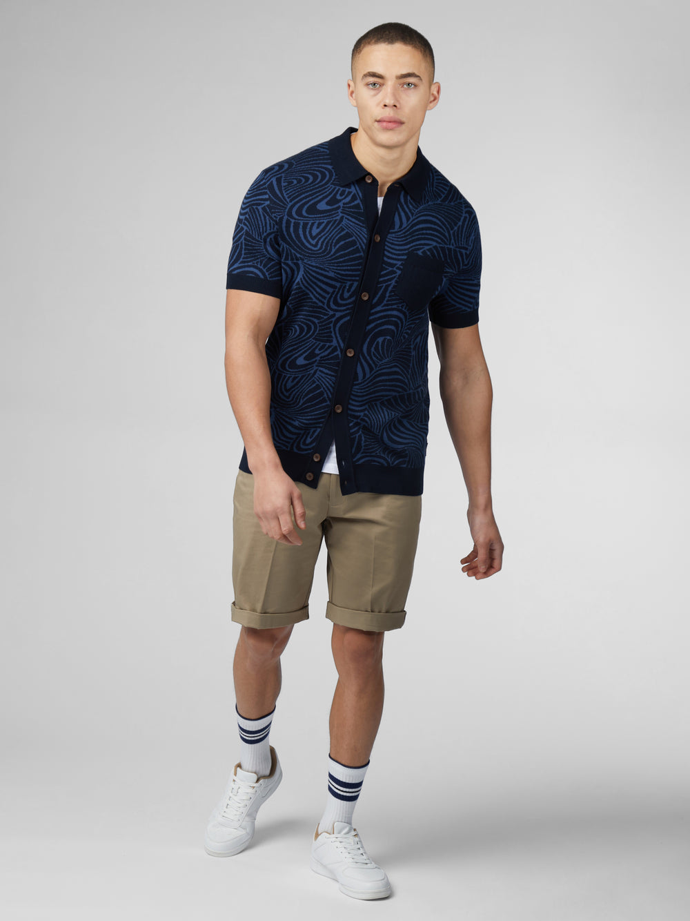 Ben Sherman B by Ben Sherman Swirl Jacquard Button Through Polo Strickwaren Navy | UNM-415920