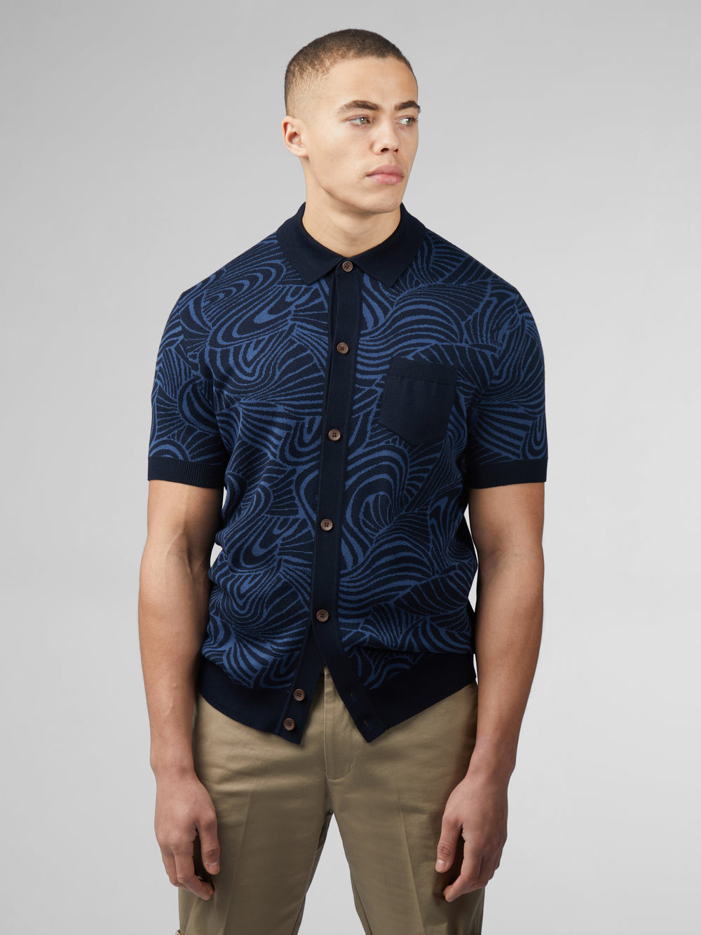 Ben Sherman B by Ben Sherman Swirl Jacquard Button Through Polo Strickwaren Navy | UNM-415920