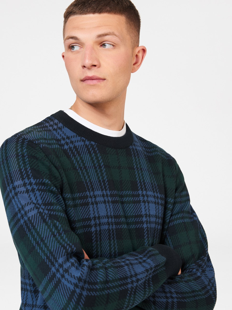 Ben Sherman Blackwatch Check Crewneck Strickwaren Schwarz | SIK-082475