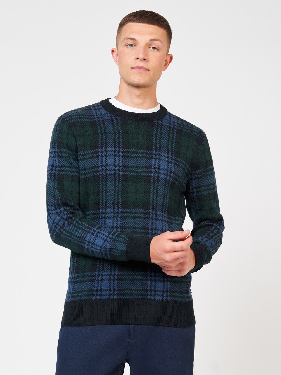 Ben Sherman Blackwatch Check Crewneck Strickwaren Schwarz | SIK-082475