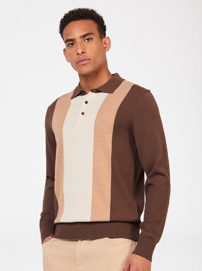 Ben Sherman Block Stripe Merino Pullover Mit Rollkragen Schokolade | IEP-702618