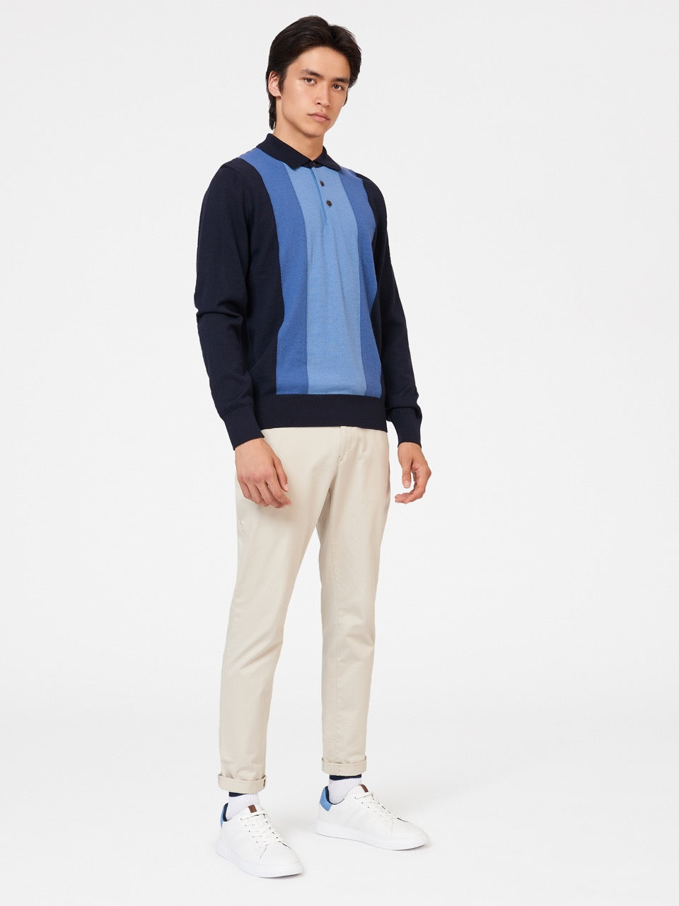 Ben Sherman Block Stripe Merino Pullover Mit Rollkragen Navy | NMH-123098