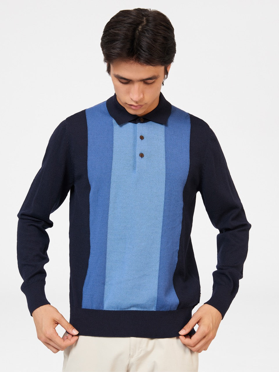 Ben Sherman Block Stripe Merino Pullover Mit Rollkragen Navy | NMH-123098