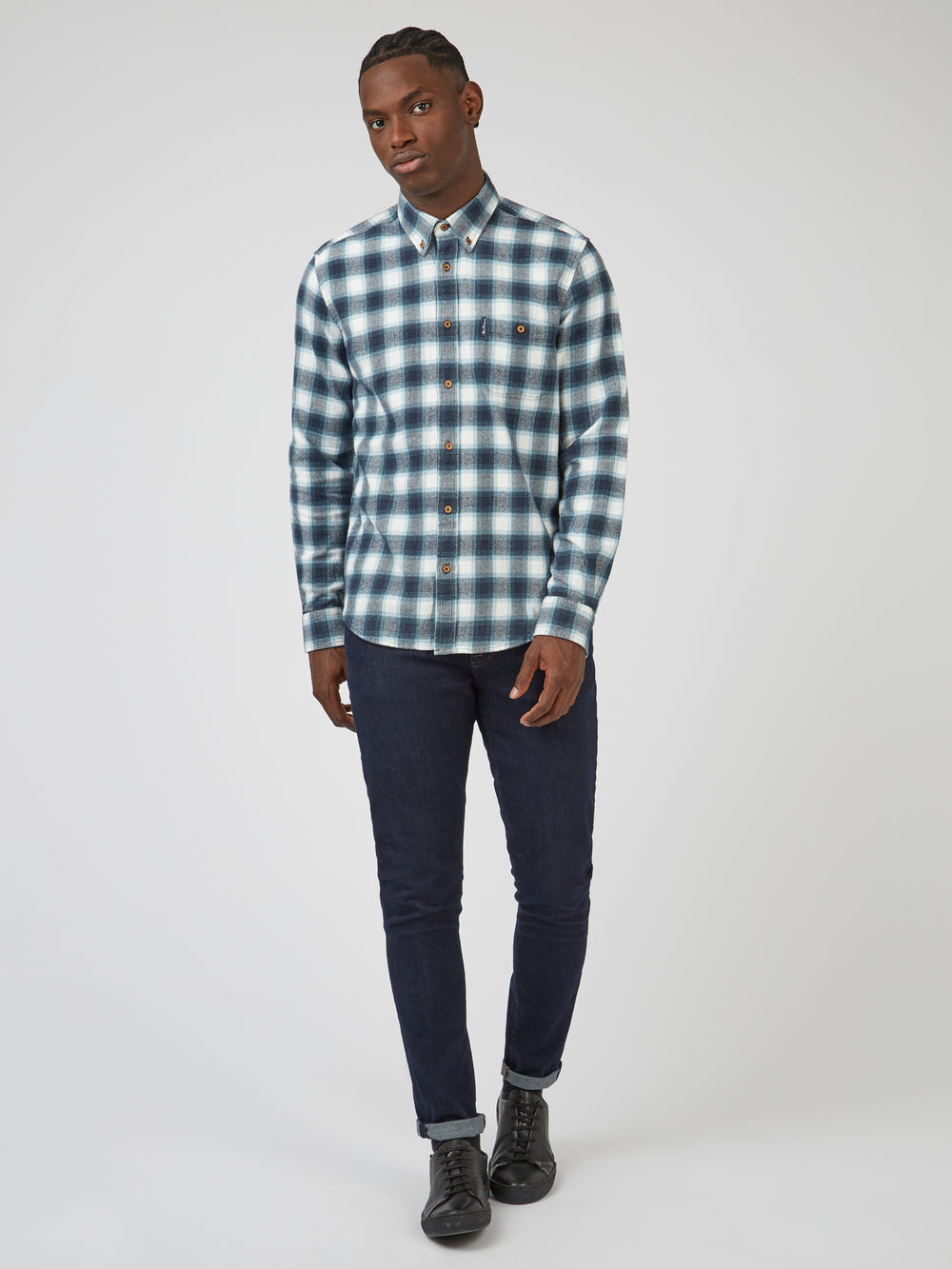 Ben Sherman Brushed Ombre Check Flannel Hemd Grün | BWD-095381