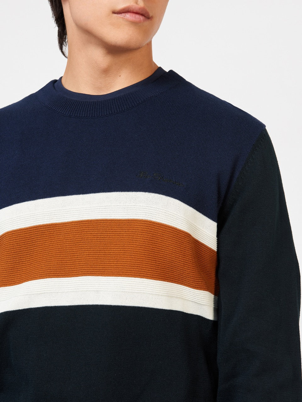 Ben Sherman Chest Stripe Crewneck Strickwaren Schwarz | OLU-259467