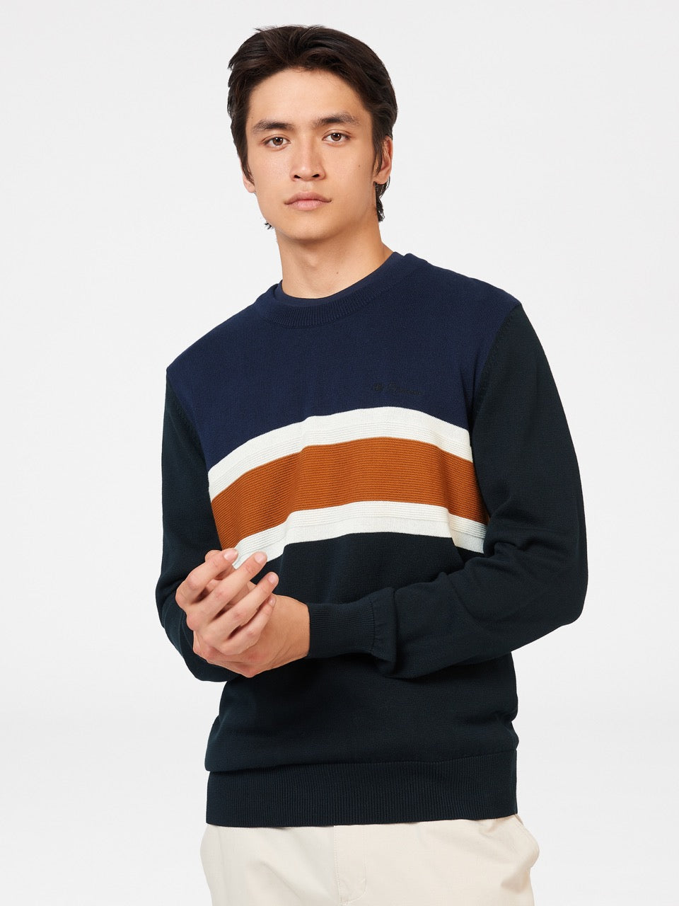 Ben Sherman Chest Stripe Crewneck Strickwaren Schwarz | OLU-259467