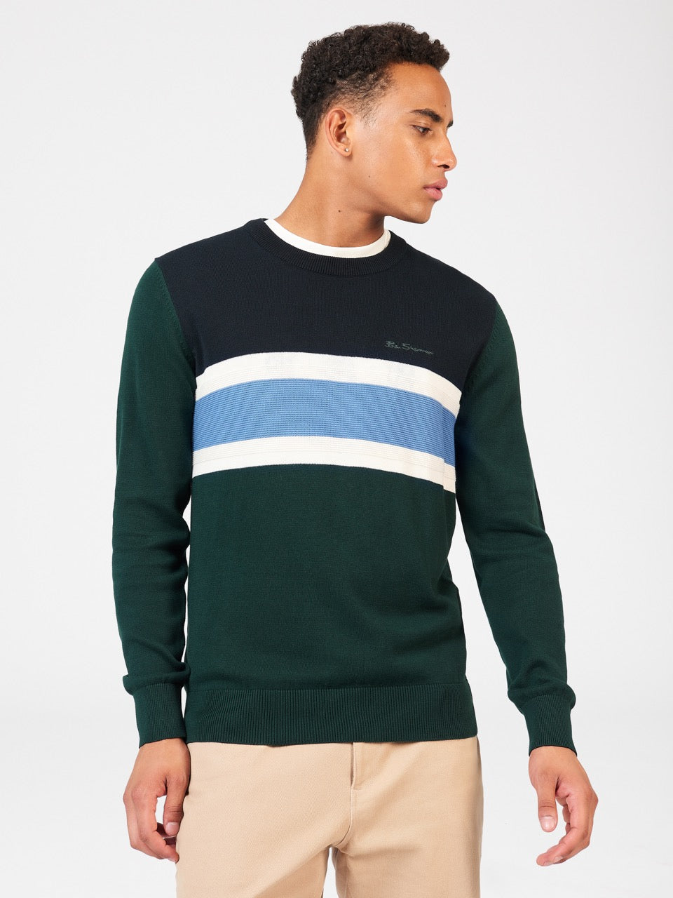 Ben Sherman Chest Stripe Crewneck Strickwaren Dunkelgrün | CWF-528064