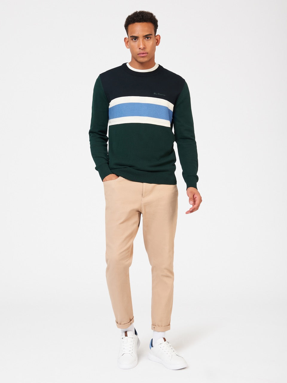 Ben Sherman Chest Stripe Crewneck Strickwaren Dunkelgrün | CWF-528064