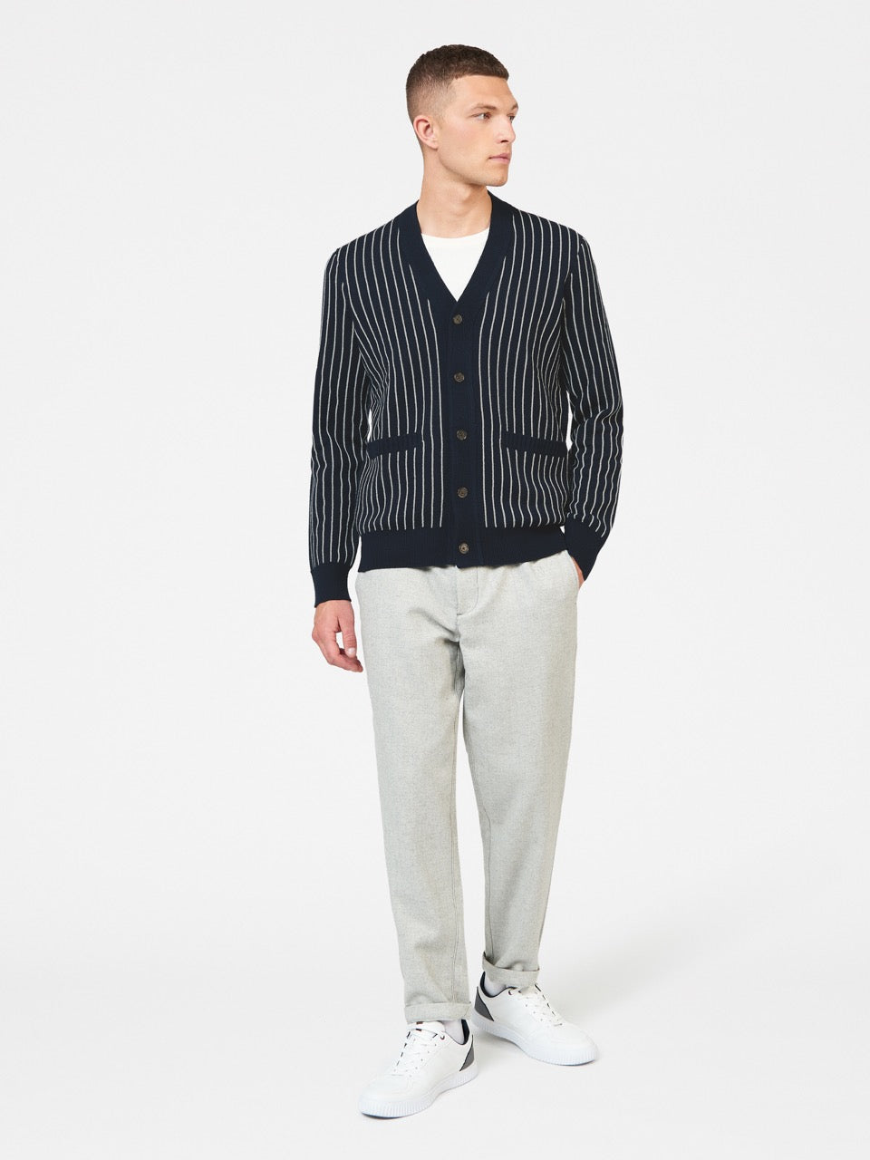 Ben Sherman Jacquard Stripe Cardigan Strickwaren Navy | QGW-925168