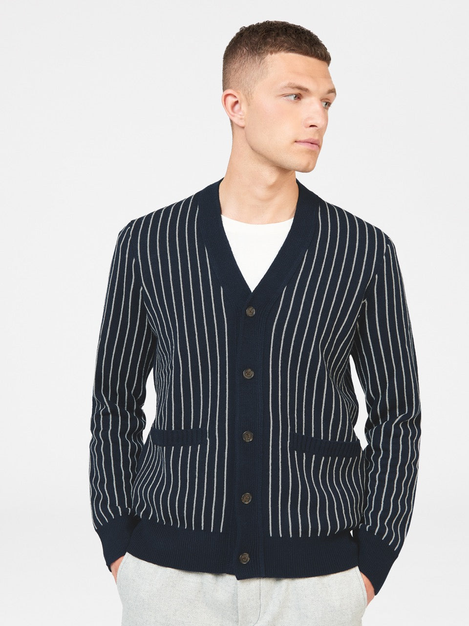 Ben Sherman Jacquard Stripe Cardigan Strickwaren Navy | QGW-925168