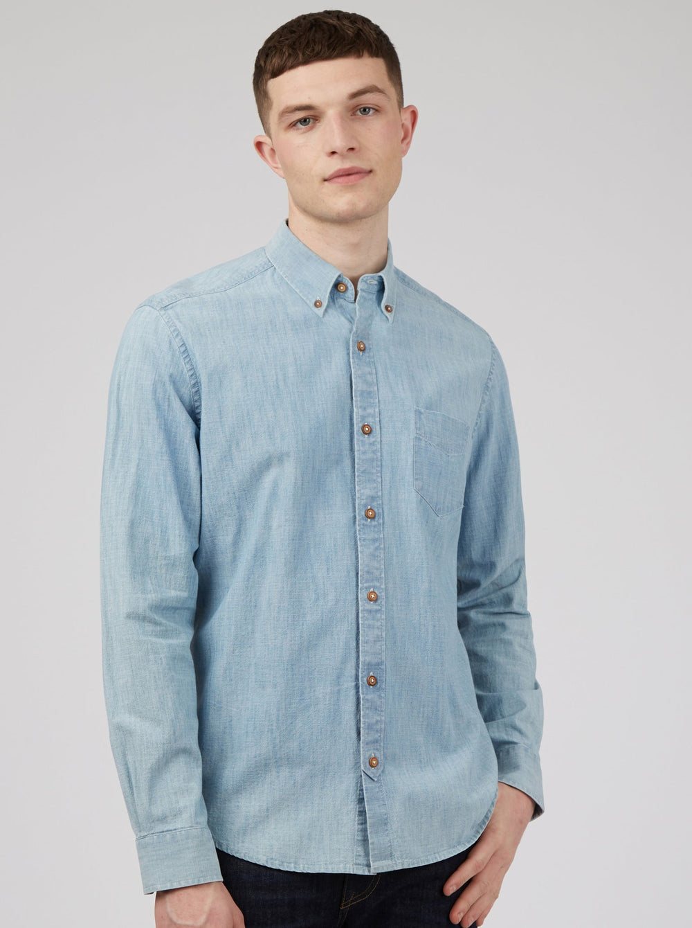 Ben Sherman Long-Sleeve Chambray Hemd Blau Navy | KPZ-541283