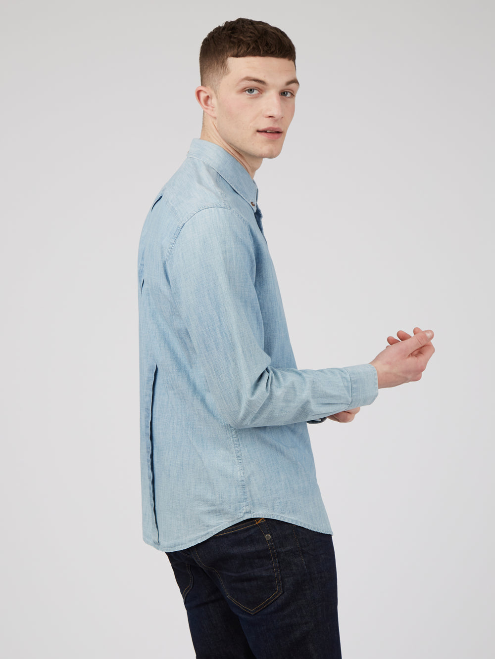 Ben Sherman Long-Sleeve Chambray Hemd Blau Navy | KPZ-541283