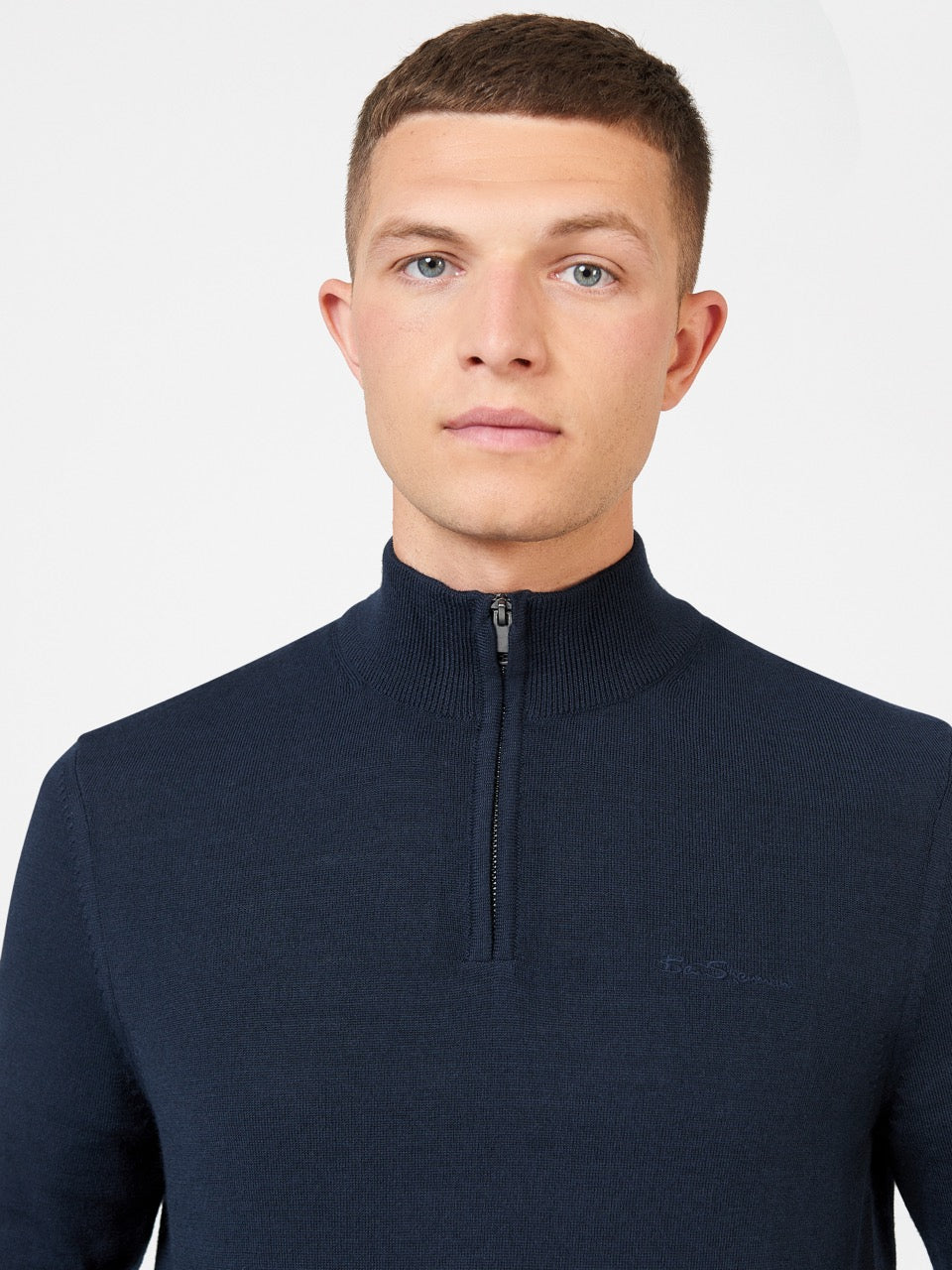 Ben Sherman Merino Half-Zip Strickwaren Navy | QFW-276085