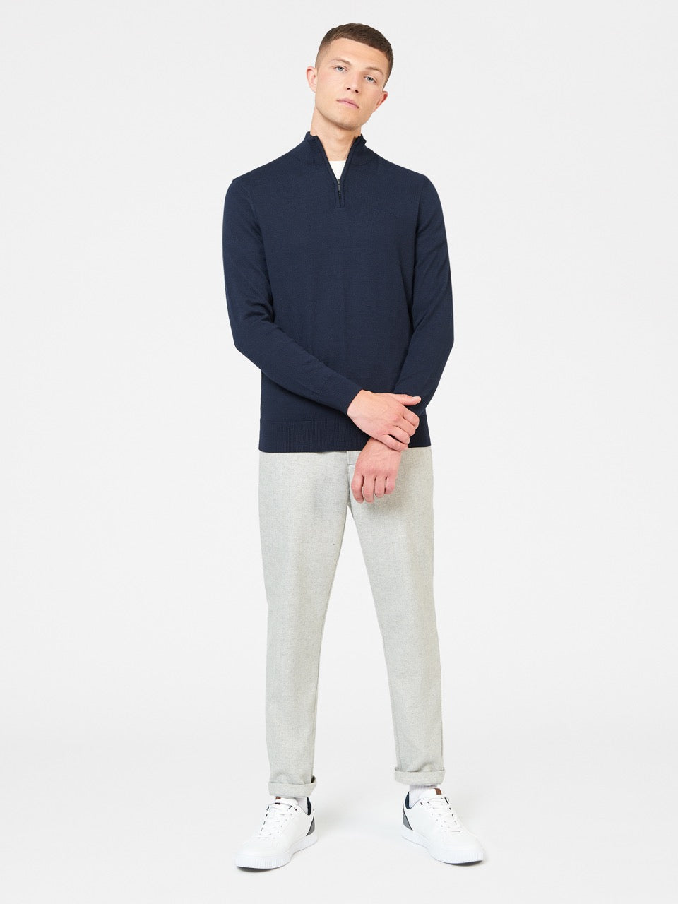 Ben Sherman Merino Half-Zip Strickwaren Navy | QFW-276085