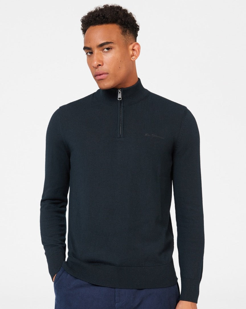 Ben Sherman Merino Half-Zip Strickwaren Schwarz | OVE-208615