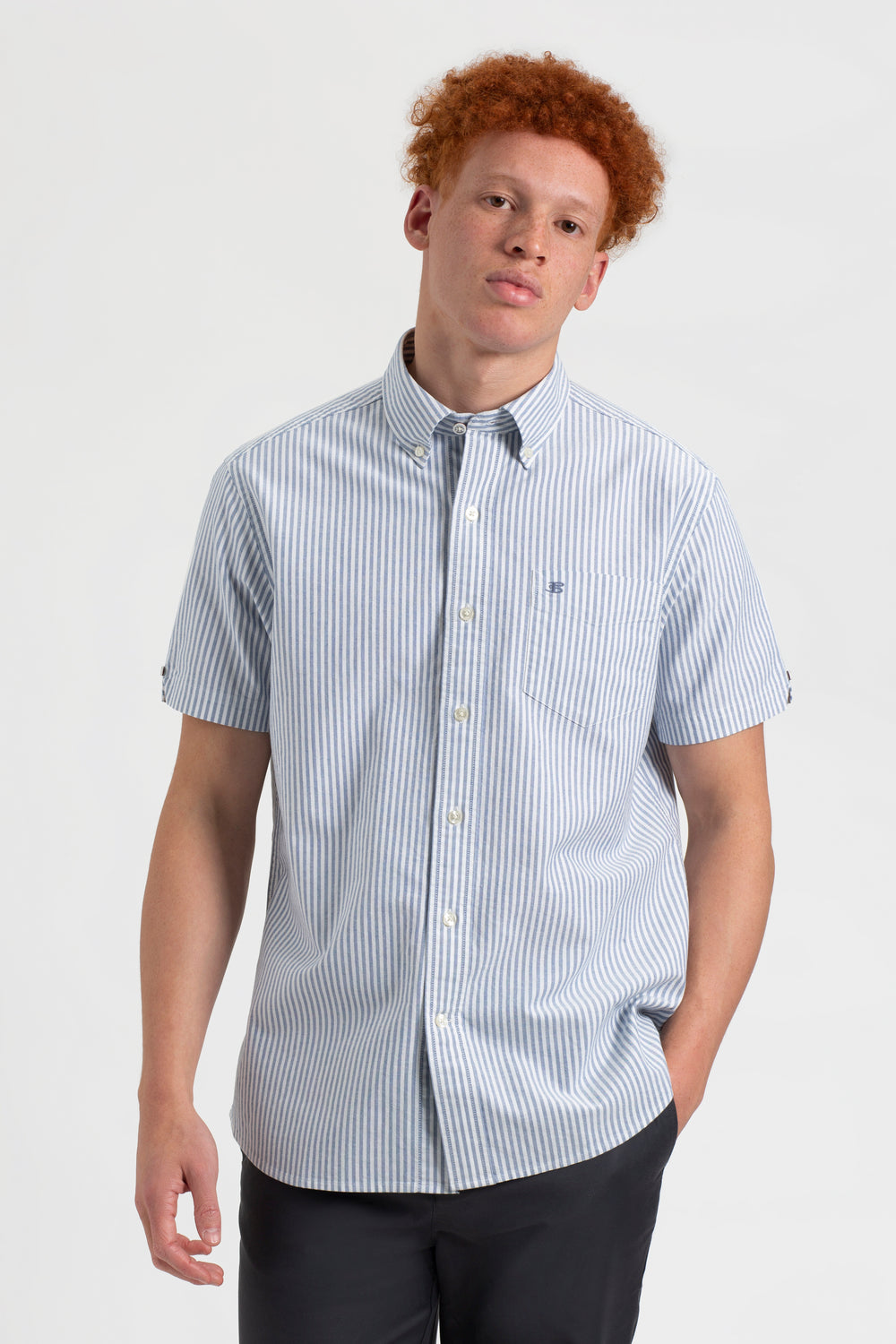 Ben Sherman Short Sleeve Brighton Oxford Organic Bengal Stripe Hemd Indigo | ANV-714906