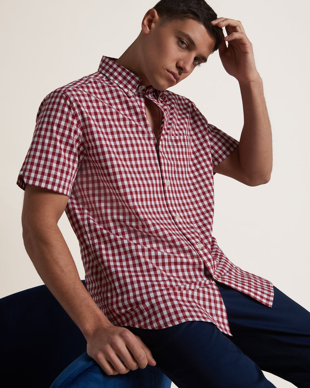 Ben Sherman Short Sleeve House Poplin Gingham Hemd Bordeaux | UWD-705813