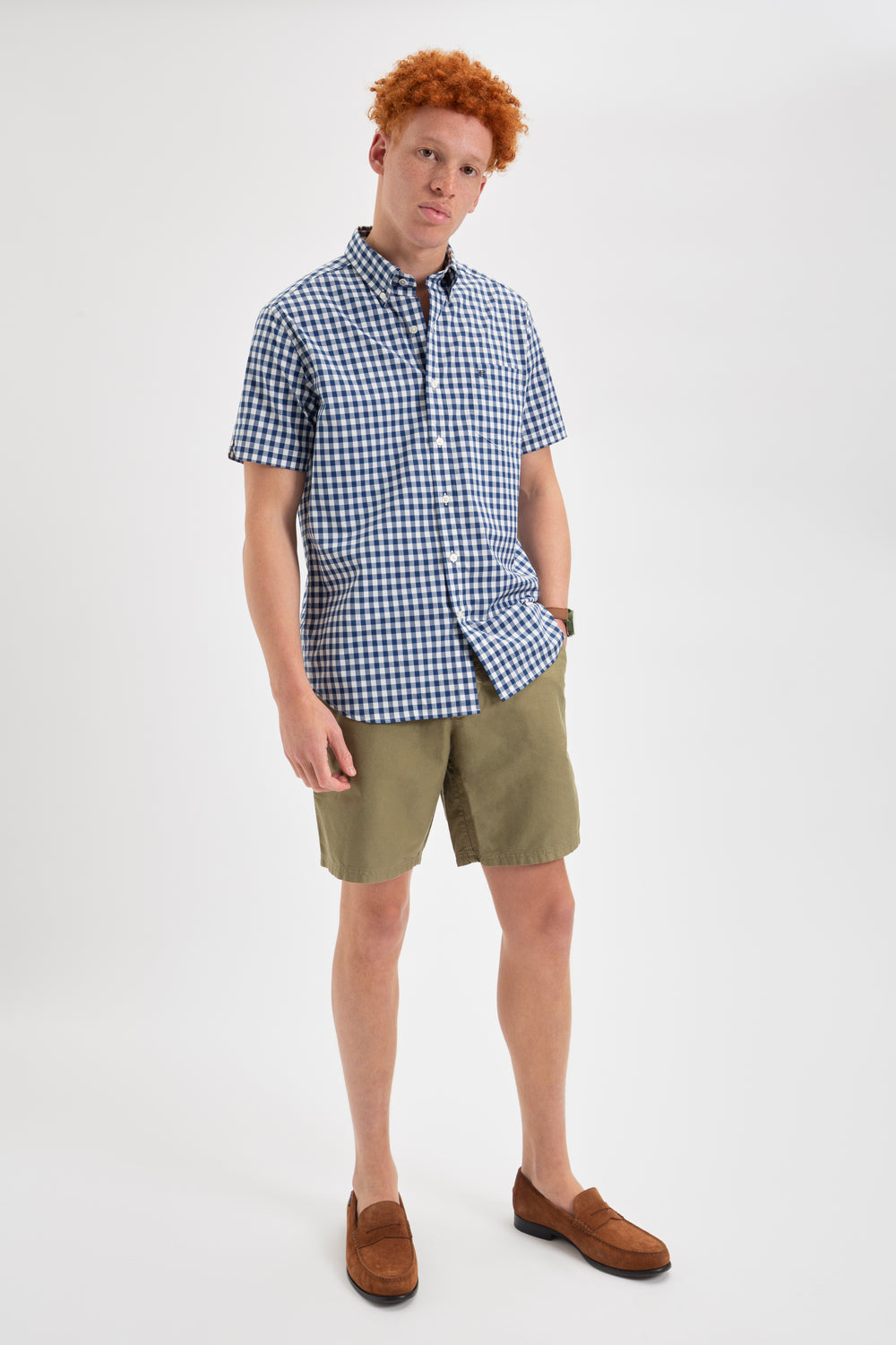 Ben Sherman Short Sleeve House Poplin Gingham Hemd Navy Olivgrün | NMC-564072