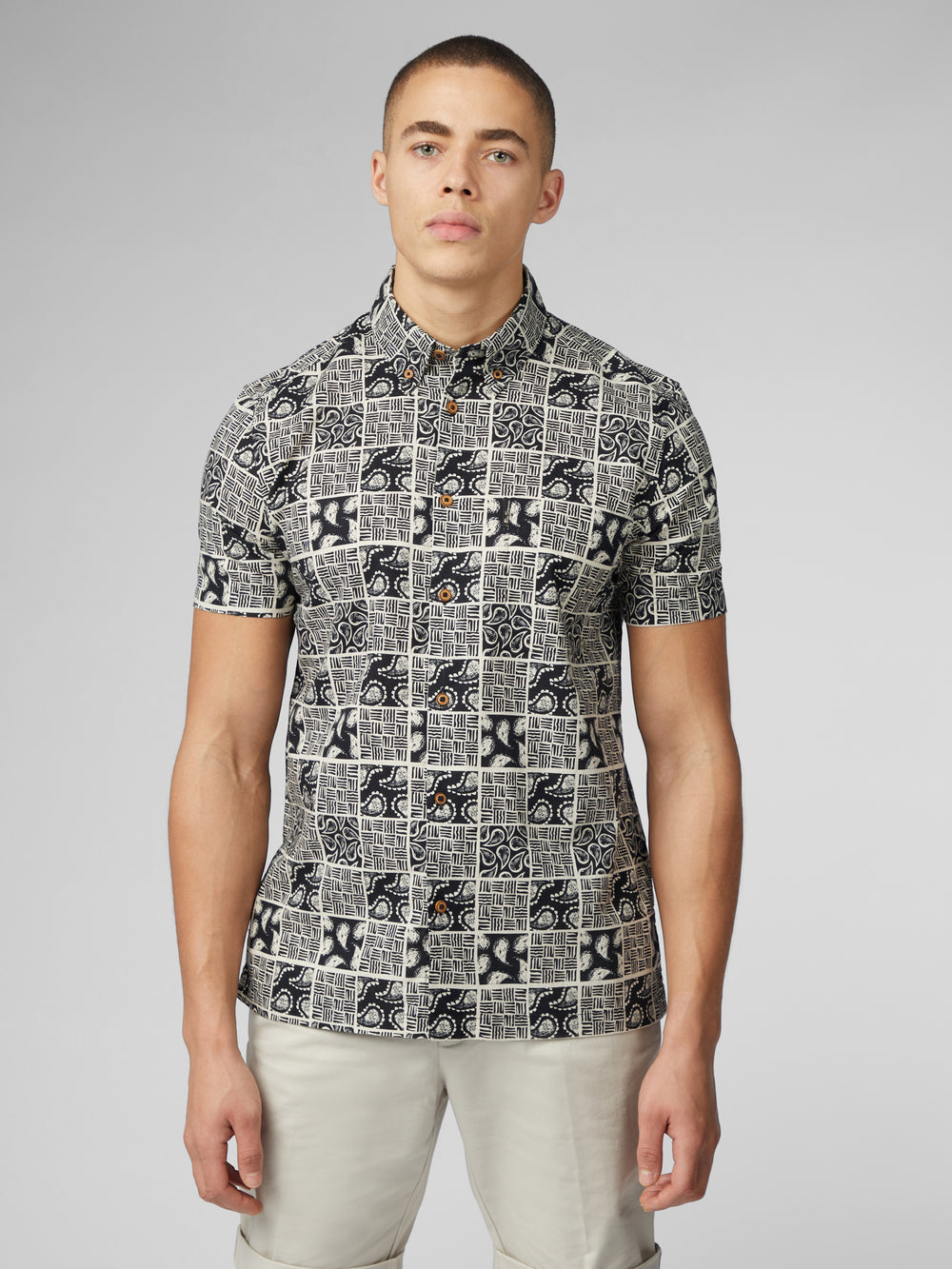 Ben Sherman Signature Checkerboard Paisley Print Hemd Schwarz | INC-631589