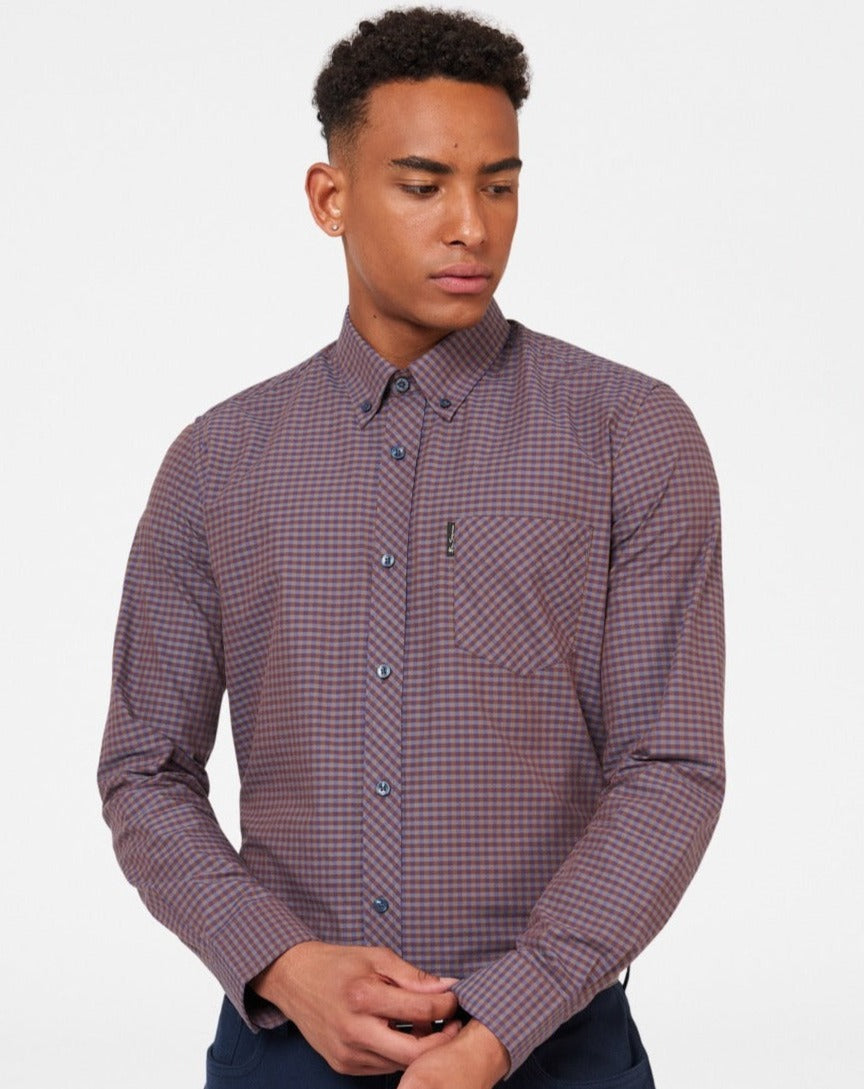 Ben Sherman Signature Gingham Long-Sleeve Hemd Lila | TXF-352047