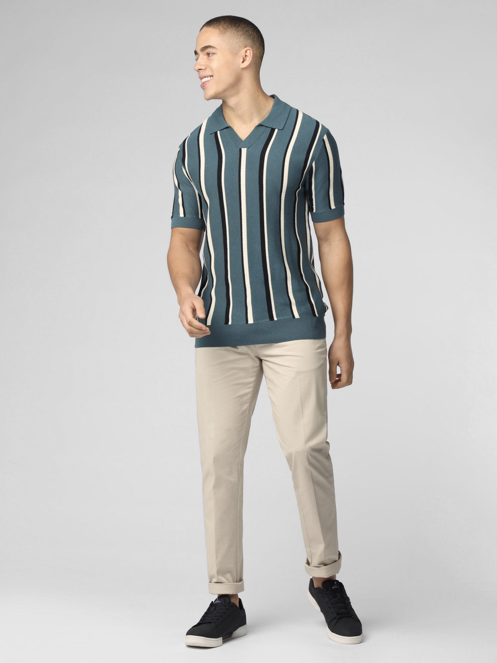 Ben Sherman Signature Vertical Stripe Open Neck Polo Strickwaren Türkis | TRF-704168