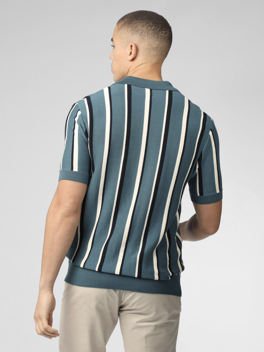 Ben Sherman Signature Vertical Stripe Open Neck Polo Strickwaren Türkis | TRF-704168