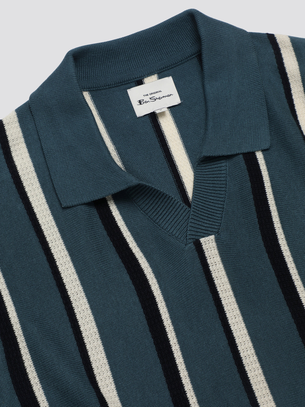 Ben Sherman Signature Vertical Stripe Open Neck Polo Strickwaren Türkis | TRF-704168