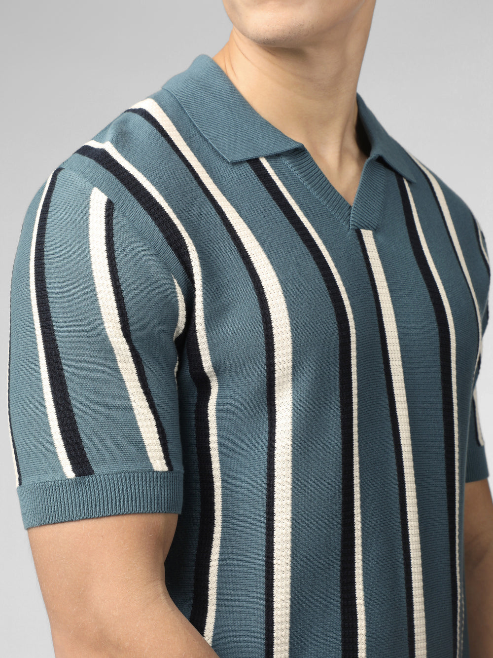 Ben Sherman Signature Vertical Stripe Open Neck Polo Strickwaren Türkis | TRF-704168