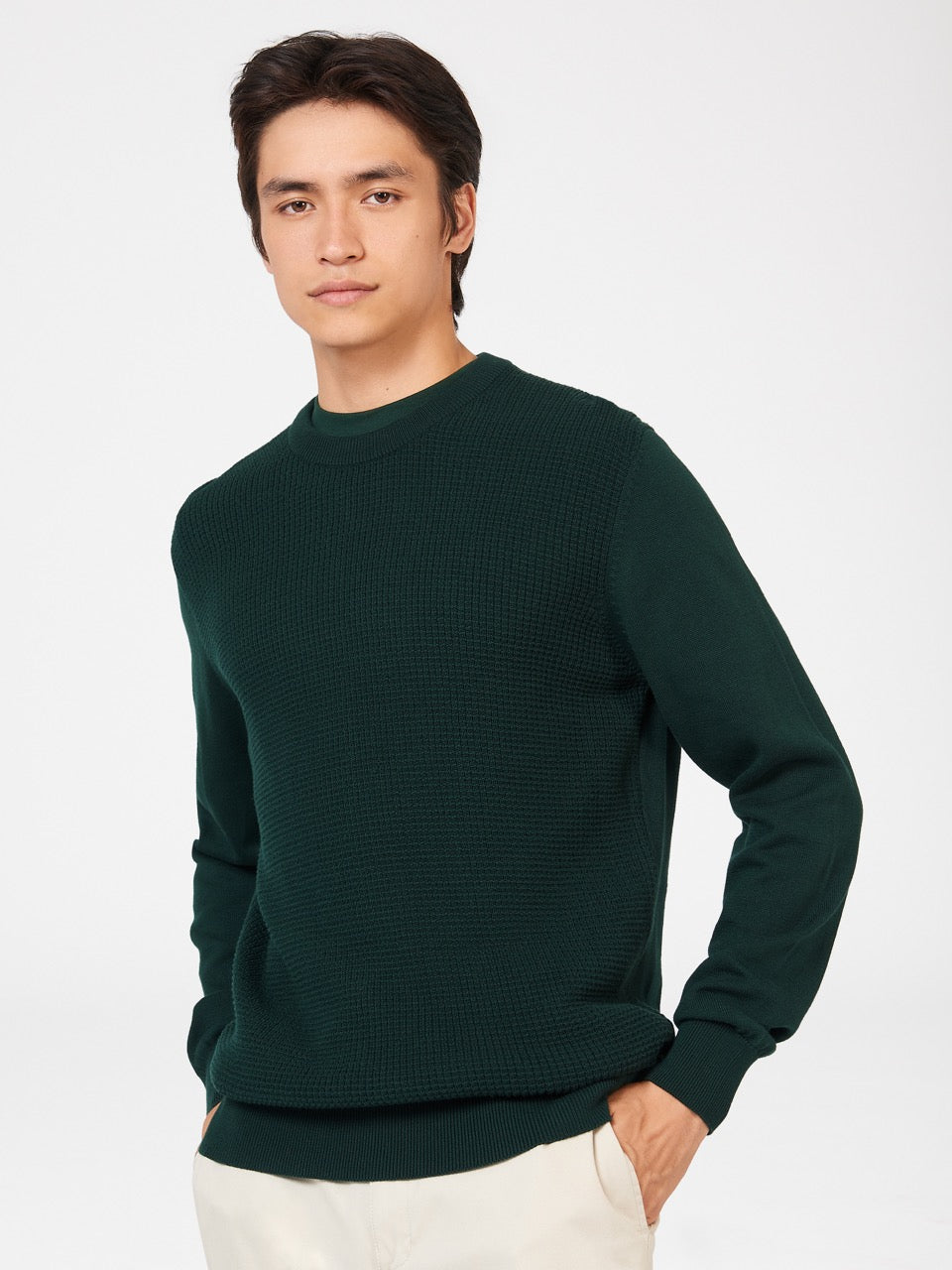 Ben Sherman Textured Crewneck Strickwaren Dunkelgrün | EJU-296475